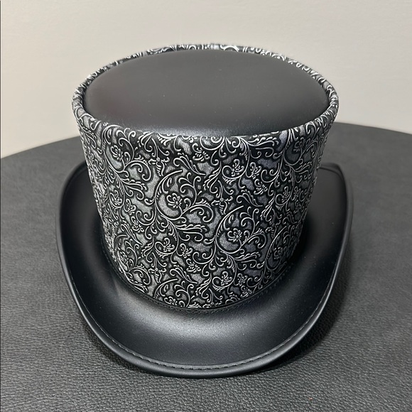 Black Top Hat with Textured Band and Silver Trim - Picture 2 of 9